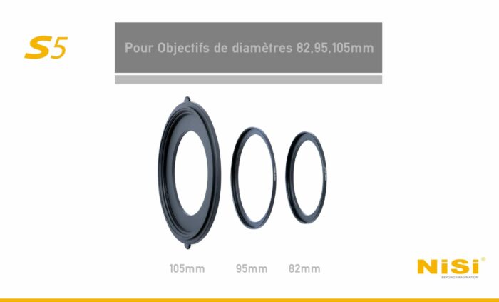 Bagues d'adaptation NiSi S5 pour objectifs de diamètres 105mm/95mm/82mm